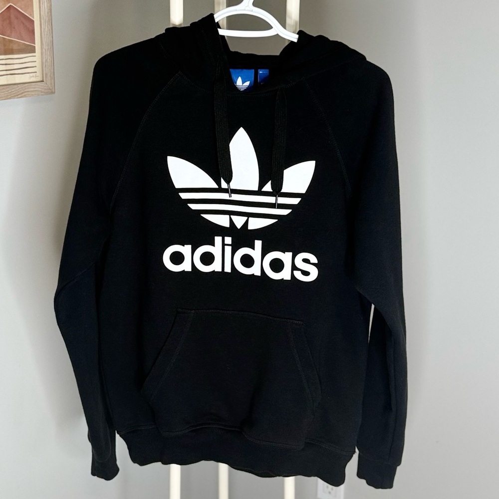 Adidas Men's Black Hoodie with White Logo